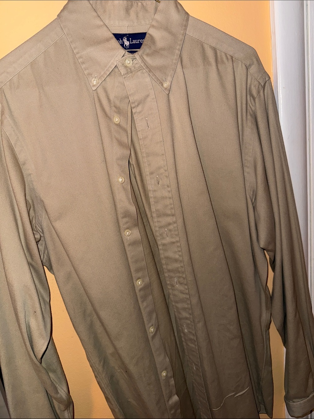 Ralph Lauren Beige Long-Sleeve Button-Down Dress Shirt